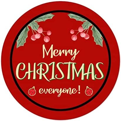 Red Merry Christmas Everyone Bells Snowflakes Xmas Hat Round Sticker Candy Cane Gift Poinsettia Plants Ornament Socks Wreath Stickers Labels Vinyl Round for Christmas Home Decor Wedding Bridal Shower