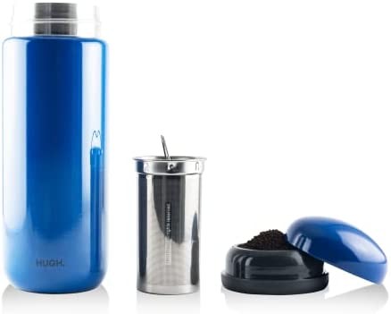 Pebble Bottle Cold Brew Coffee Maker Portable Coffee & Tea Brewer Travel Tumbler with Internal Ceramic Coating and Double Walled Micronfilter 16 oz (Blue)