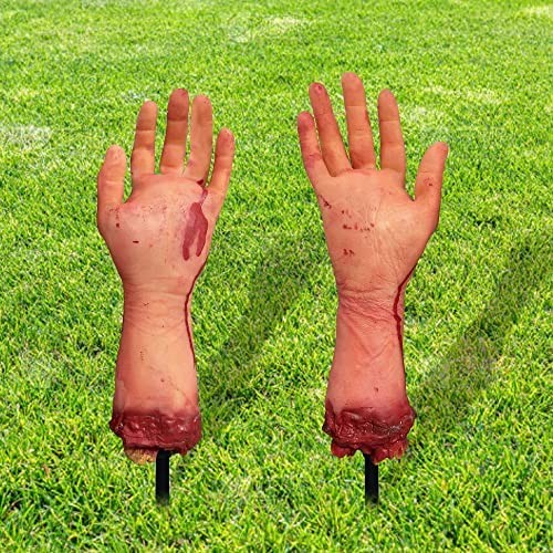 Fake Human Arm Hands Bloody Dead Body Parts,Realistic Hands Stakes Halloween Yard Sign Haunted House Lawn Stakes Garden Halloween Decoration