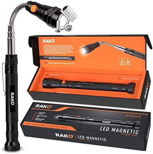 RAK Telescoping Magnetic Pickup Tool - Extendable Magnetic Flashlight - Cool Gadgets for Men Gifts & Christmas Stocking Stuffers - Long LED Magnet Stick Tool for Mechanic, Tech, Handyman