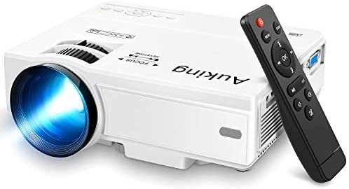 AuKing Mini Projector 2022 Upgraded Portable Video-Projector,55000 Hours Multimedia Home Theater Movie Projector,Compatible with Full HD 1080P HDMI,VGA,USB,AV,Laptop,Smartphone
