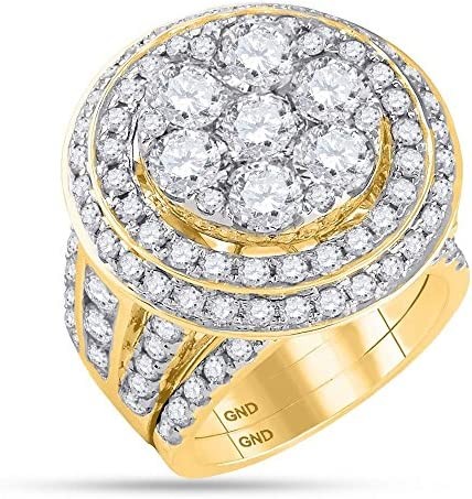 14k Yellow Gold Round Diamond Bridal Engagement Ring Wedding Band Two Piece Set 7.00 Ct.