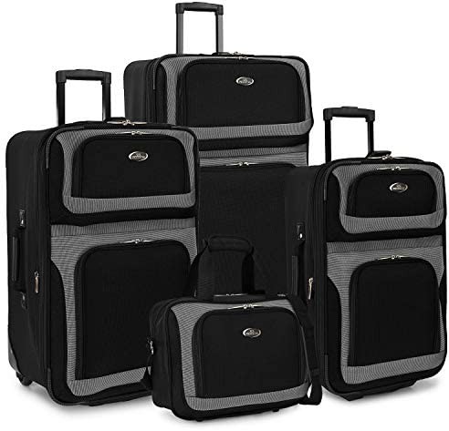 U.S. Traveler New Yorker Lightweight Softside Expandable Travel Rolling Luggage Set, Black/Grey, 4-Piece (15/21/25/29)