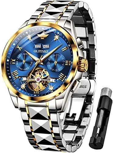 OUPINKE Mens Watches Automatic Skeleton Tourbillon Self Winding Luxury Sapphire Crystal Business Dress Wristwatch