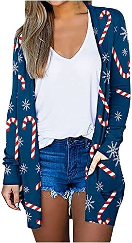 ZEFOTIM Christmas Cardigan for Women 2022 Comfy Casual Lightweight Open Front Cardigan Long Sleeve Graphic Tops Shirts