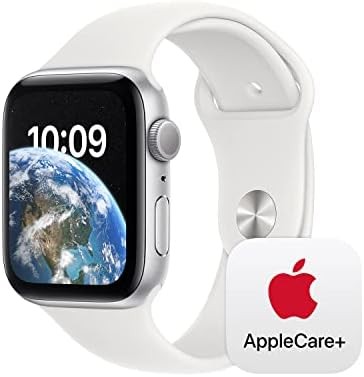 Apple Watch SE GPS 44mm Silver Aluminium Case with White Sport Band - S/M with AppleCare+ (2 Years)