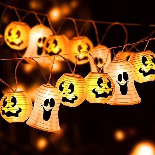 Joyin Halloween Lights Decorations, 10FT Light Up Battery Powered Pumpkin Ghost Lantern String Lights(6 Ghosts & 6 Pumpkins), Jack-O-Lantern Halloween Lights for Party Patio Indoor Outdoor Decorations