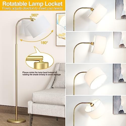 CNXIN Arc Floor Lamps for Living Room with 3 Color Temperatures, Modern Floor Lamp Reading Light with 9W Bulb Included, Standing Lamp with Adjustable Hanging shade for Bedroom Office Dining Room(Gold)