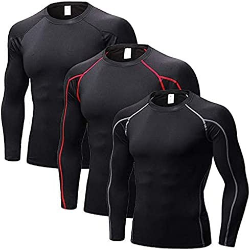 3 Packs Athletic Shirts for Men, Cooling Shirts for Men, Long Sleeve Compression Shirts for Men, Workout Tops for Men