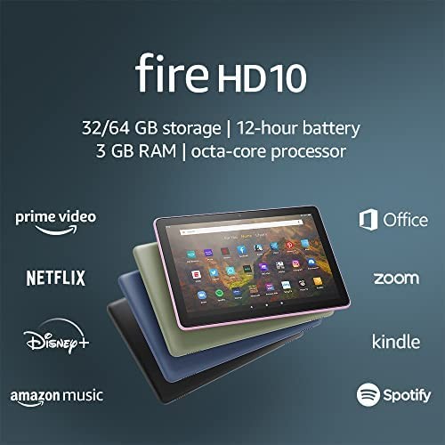Amazon Fire HD 10 tablet, 10.1", 1080p Full HD, 32 GB, latest model (2021 release), Black