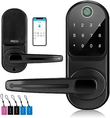 Smart Lock,CATCHFACE Fingerprint Door Lock Bluetooth Enabled and Touchscreen Door Lock|TTLock Smart Lock|Keyless Entry Door Lock with Reversible Handle Smart Door Lock for Front Door(Matte Black)