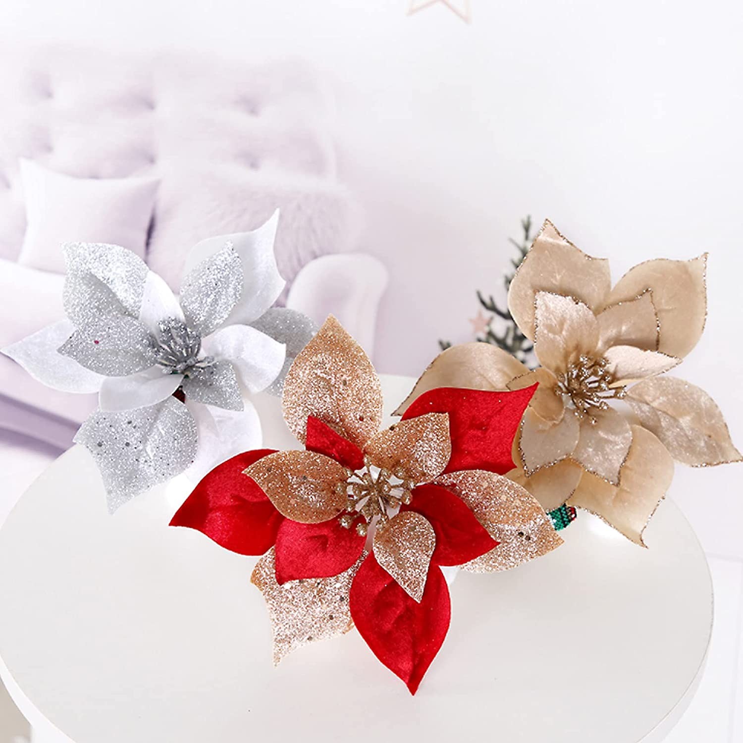 XIAOUXING Artificial Outdoor Plants 1pc Artificial Christmas Flowers Merry Christmas Tree Decorations Xmas Ornaments Happy Year 2022 Fake Flower (Color : Red)