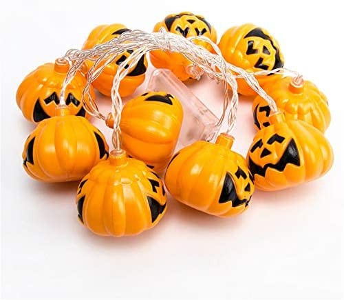 LEKIBOP Battery Powered Halloween Pumpkin String Lights, 5Ft 10Ft Pumpkin Lantern Halloween Lights Decoration, Spooky Halloween Lights for Fence Party Patio Festival Indoor Outdoor (10FT-20 LED, 2)