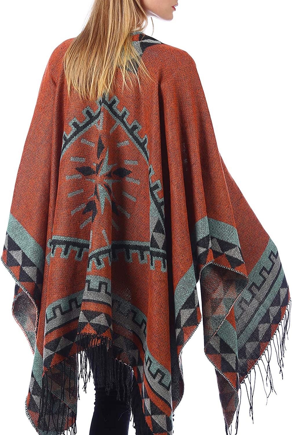 Womens Blanket Shawls Wraps Winter Printed Open Front Poncho Cape Plaid Shawls for Women