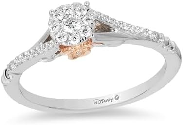 Jewelili Enchanted Disney Fine Jewelry 10K White Gold and Rose Gold 1/5 Cttw Diamond Belle Promise Ring
