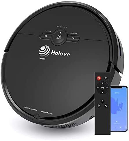 Robot Vacuum Cleaner and Dry Mopping Sweeper, Slim Holove D2 WiFi 1800PA Strong Suction with Automatic Self-Charging, Robotic Vacuum Cleaner for Pet Hair, Hard Floor and Low Pile Carpet