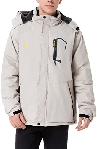 CIOR Men's Mountain Waterproof Ski Jacket II Windproof Rain Jacket Winter Warm Snow Coat with Removable Hood