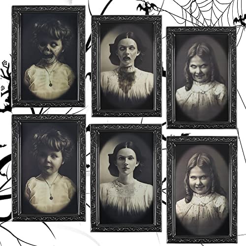 Scary Halloween Decorations Indoor 3D Changing Face Moving Picture Frame Portrait Horror Creepy Halloween Decorations for Castle Haunted House Home Party Decor (3 Pack)
