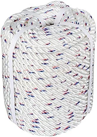elfinrm 5/8 Inch x 150 Feet Double Braid Polyester Rope, Arborist Bull Rope High Strength Polyester Rope for Tying Goods, Clothesline, Swing Etc(White/Red/Blue)