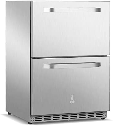 ICEJUNGLE Stainless Steel Refrigerator, Undercounter/Built-in 24" Refrigerators with 2 Drawer, Full Size Fridge for In/Outdoor Use, Premium Stainless Steel Fridge with Advanced Cooling System