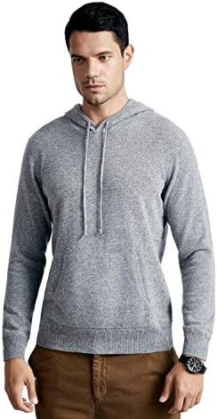 BEYOND FASHION Men's 100% Pure Cashmere Sweater Pocket Hoodie Pullover