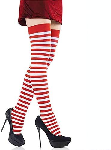 Christmas Halloween Holiday Costume Adventure Candy Cane Red and White Striped Over The Knee Christmas Stockings