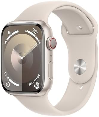 Apple Watch Series 9 [GPS + Cellular 45mm] Smartwatch with Starlight Aluminum Case with Starlight Sport Band M/L. Fitness Tracker, Blood Oxygen & ECG Apps, Always-On Retina Display