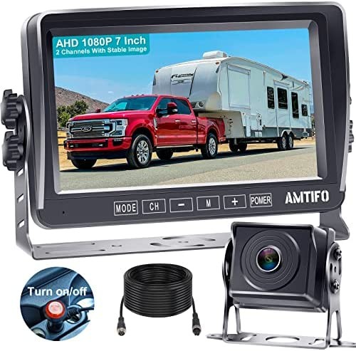 RV Backup Camera HD 1080P 7 Inch Monitor Rear View System for Trailer Truck Camper 5th Wheel Reverse Cam Easy Installation Waterproof Clear Color Night Vision DIY Guide Lines AMTIFO A13