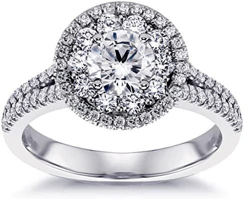 2.30 CT TW GIA Certified Split Shank Halo Diamond Engagement Ring in 18k White Gold (F/G, IF)