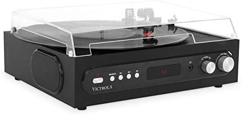 Victrola All-in-1 Bluetooth Record Player with Built in Speakers and 3-Speed Turntable Black (VTA-65-BLK)