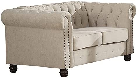 Best Master Furniture Venice Contemporary Tufted Upholstered Linen Blend Loveseat, Beige