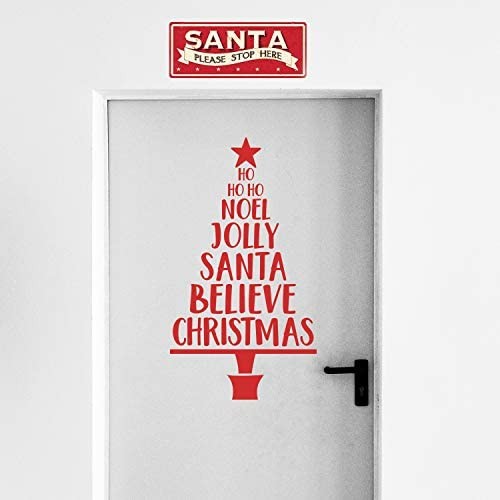 Vinyl Wall Art Decal - Christmas Tree Words - 39" x 22" - Christmas Holiday Seasonal Sticker - Home Apartment Wall Door Window Work Decor Decals (39" x 22", Black) (39" x 22", Red)