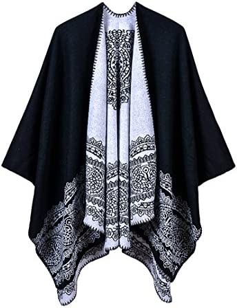 Women's Vintage Pattern Open Front Poncho Cape Shawl Winter Shawl Wraps