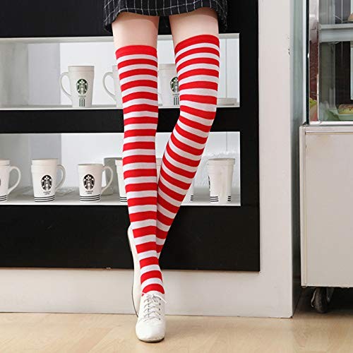 Madouda Christmas Socks Red White Striped Over the Knee High Thigh Stocking Long Socks for Women Chritsmas NewyearGift
