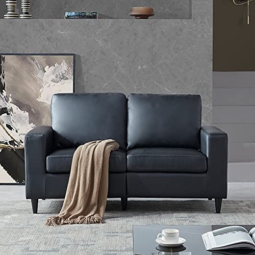Merax Modern PU Leather Upholstered 3 Couch for Small Space Black Love Seats