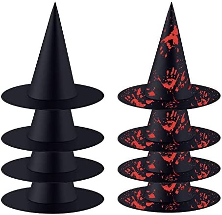 8PCS Halloween Witch Hat Cap Magic Wizard Hat Costume Accessory for Holiday Halloween Cosplay Christmas Party Decoration（4PCSBlack+4PCS Scarlet）