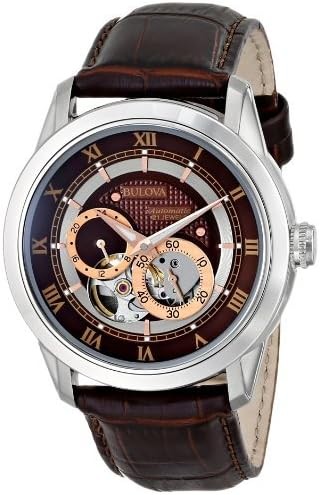 Bulova Men's Classic Sutton 4-Hand Automatic Watch, 24-Hour Sub Dial, Open Aperture, Self-Winding, Exhibition Caseback, Double Curved Mineral Crystal, Luminous Hands, 42mm