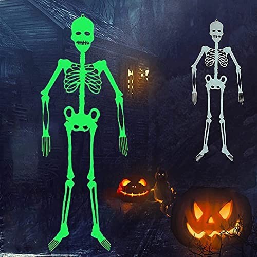 2PCS Halloween Hanging Luminous Skeleton Decorations, 36 Inch&13 Inch Full Body Glow-in-The-Dark Skeleton for Halloween Party Bar Wall Sticker Decorations Outdoor Yard Garden Hanging Ornaments Props
