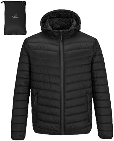 Outdoor Ventures Men's Lightweight Packable Hooded Puffer Jacket Insulated Winter Coat for Snow Ski Traveling