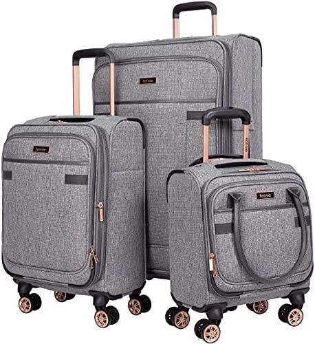 kensie Women's Hudson Softside 3-Piece Spinner Luggage Set, Heather Gray, (20/24/28)