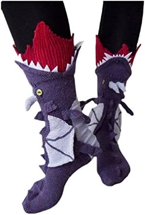 趣味3D動物針織襪，冬季保暖新穎地板襪鱷魚鯊聖誕針織女式趣味襪