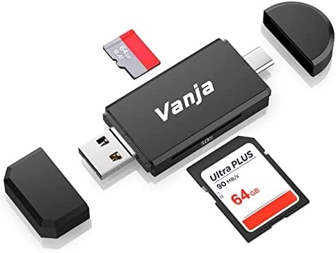 Vanja 3 in 1 Micro SD Card Reader, USB-C USB-A Micro USB Portable Memory Card Reader, Trail Camera SD Card Adapter for SD, SDXC, SDHC, MMC, RS-MMC, Micro SD, Micro SDXC, Micro SDHC and UHS-I Cards