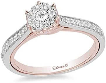 Jewelili Enchanted Disney Fine Jewelry 10K White Gold and Rose gold 1/3 Cttw Belle Composite Rose Engagement Ring Size