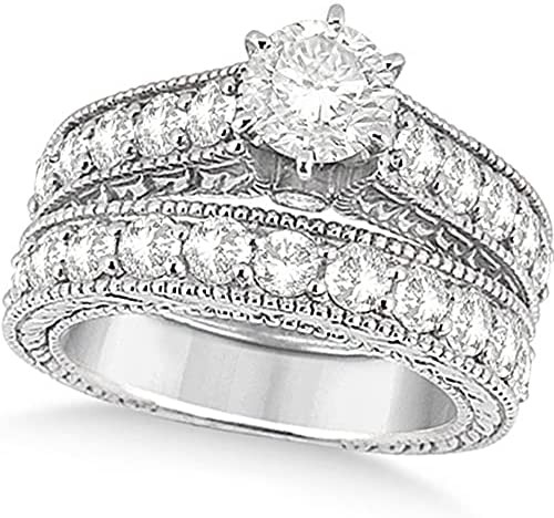 Women's Antique Diamond Wedding and Engagement Ring Set Platinum (3.15ct)
