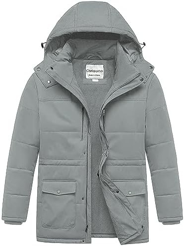 Chrisuno Men's Big and Tall Winter Coat Insulated Military Parka Jacket Waterproof Fleece Lined Thickened Detachable Hood