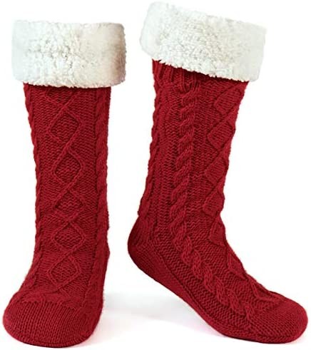 ULTRAIDEAS Women's Woolen Slipper Socks for Winter, Ladies’ Knit House Stockings with Non-Slip Grippers