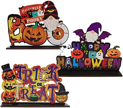 3 Pieces Happy Halloween Table Decoration, Pumpkin Table Centerpiece Boo Sign Wooden Candy Day for Halloween Party Dinner Coffee Table Topper Tier Tray Room Decor