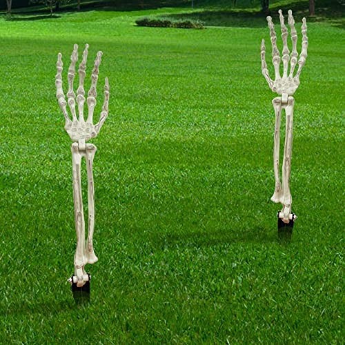 Realistic Looking Skeleton Stakes Severed Plastic Skeleton Hands Yard Signs for Halloween Props Decorations (1 Pair)