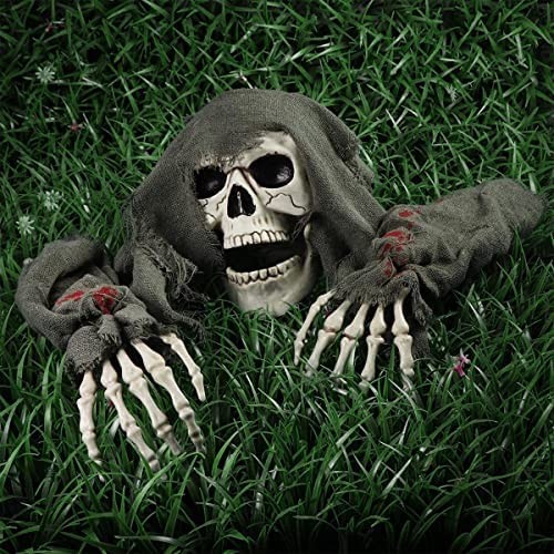 Halloween Decorations Skeleton Stakes, 3PCS Skull Skeleton Ghost Crawling Tricky Simulation Breaker Scary Glowing Skull Escape Room, Yard Lawn Stakes for Outdoor Decor