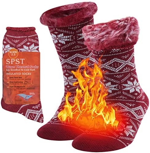 SPST Warm Thermal Socks, Men Women Winter Extra Thick Insulated Fuzzy Heated Heavy Crew Boot Socks for Cold Weather